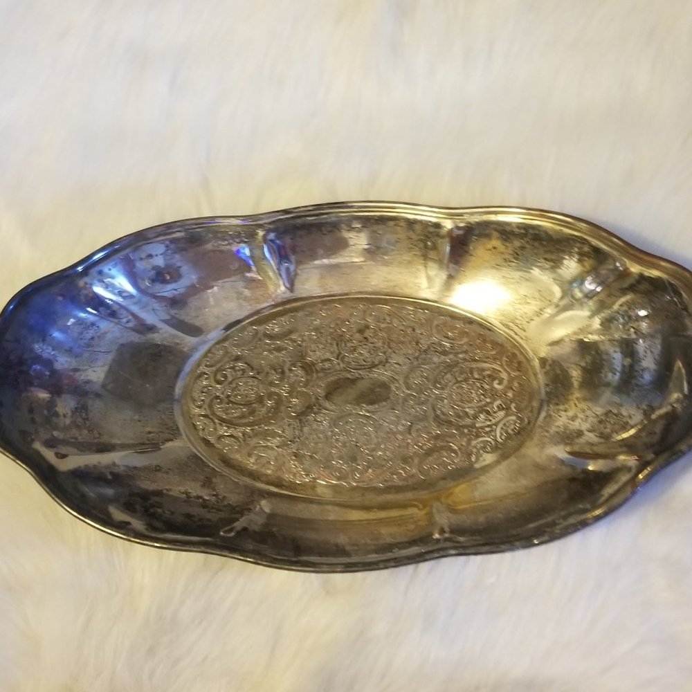 National Silver on Copper Tray, #1023, Ornate Vtg - Picture 2 of 6